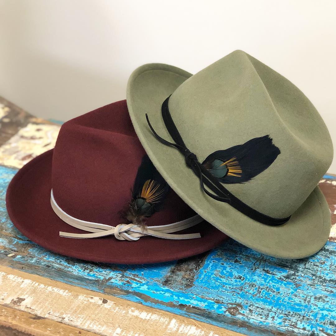 Green and Burgundy fedoras