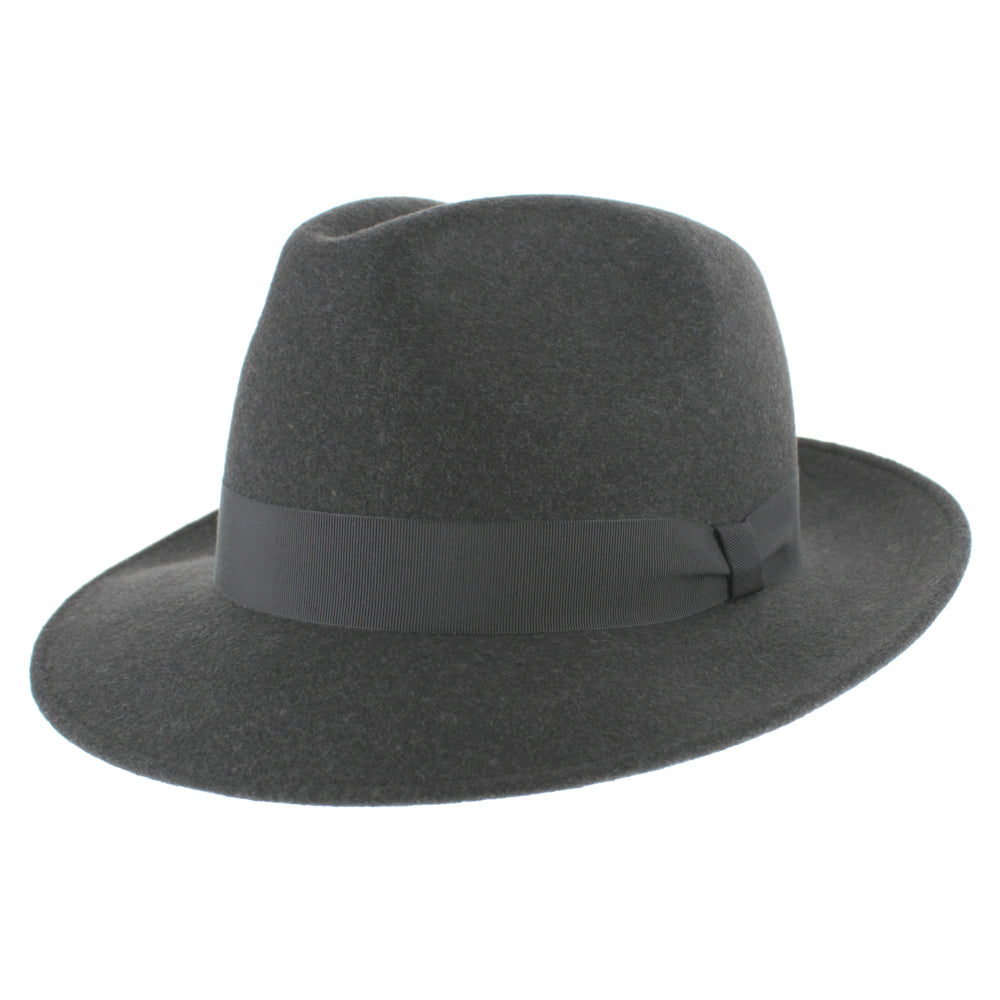 Belfry Bartolo fedora in waterproof grey wool felt, perfect for rainy summer travel