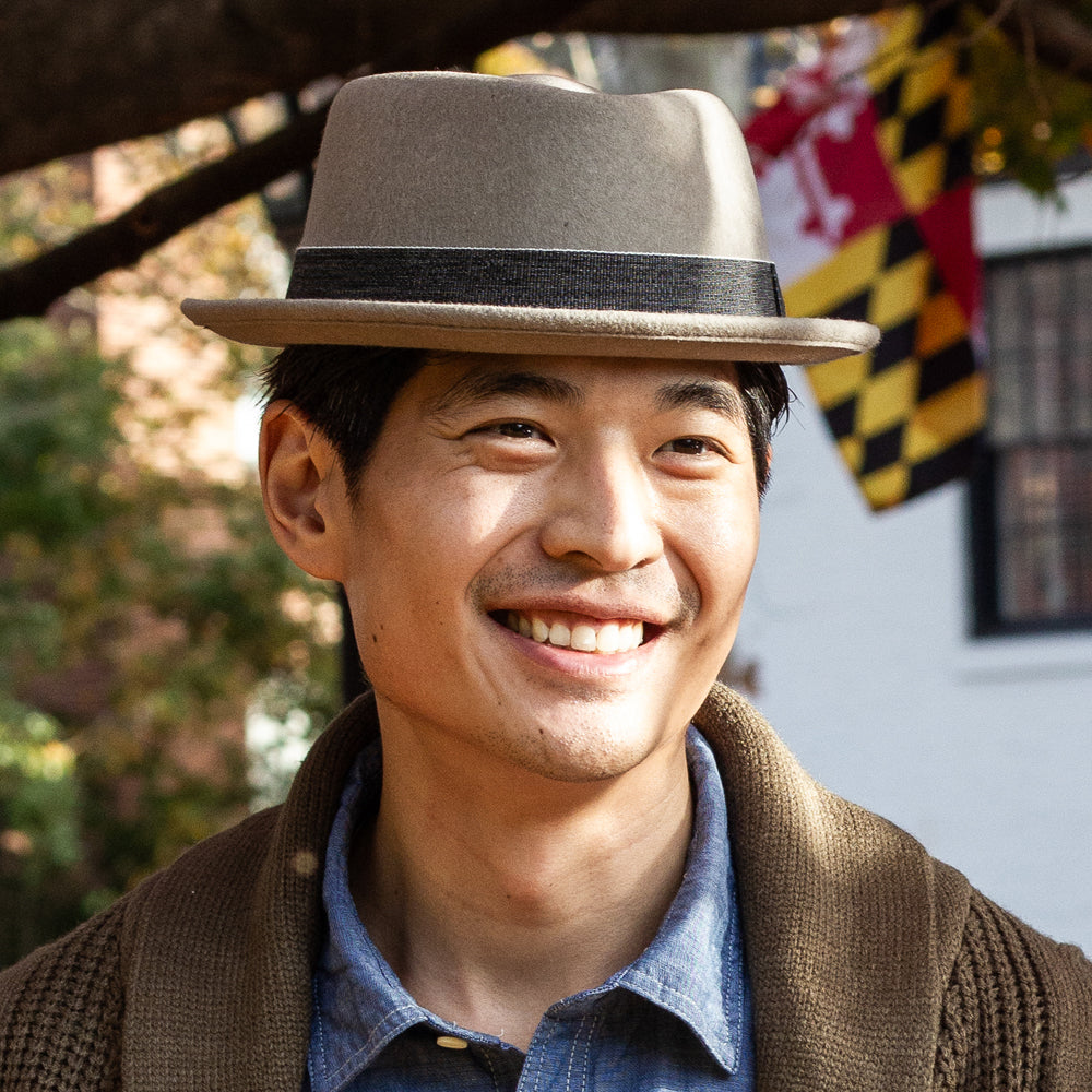 Cemento gray wool pork pie hat by Sorbatti, soft and shape-retaining for stylish outings