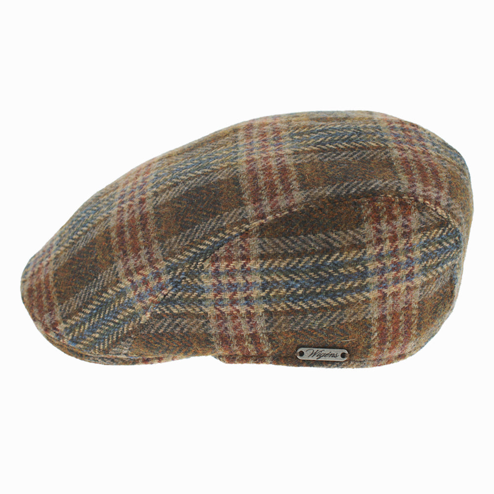 Coffee 818 Wigens Cyd ivy cap, handcrafted Donegal wool tweed with trim sporty fit for winter style