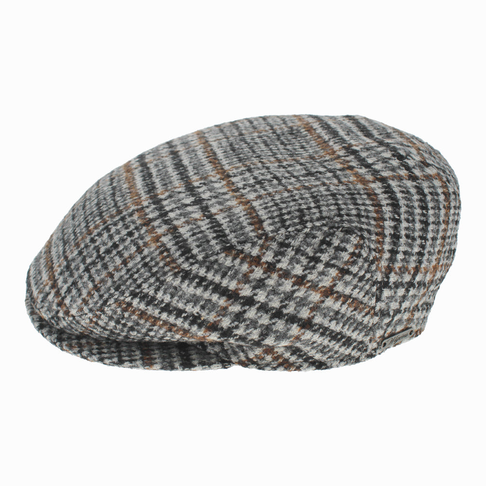Classic Wigens Gerri slim ivy cap in black plaid, Italian-made with flannel lining