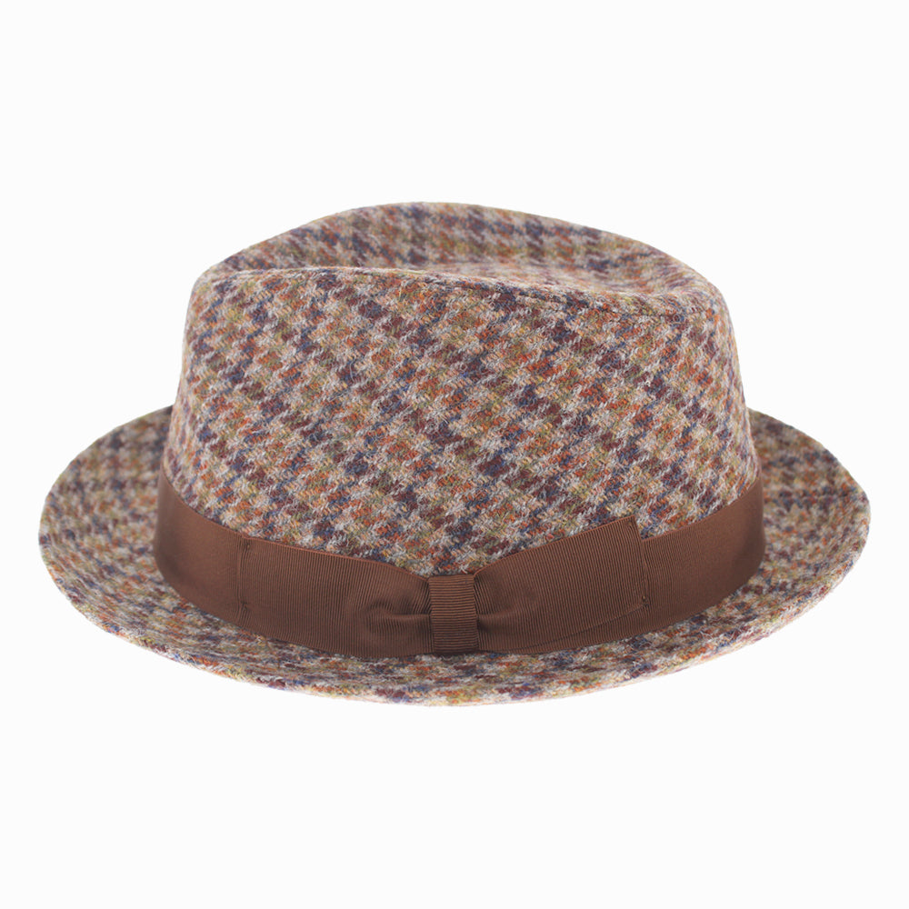 Classic houndstooth-patterned fedora by Sorbatti, lightweight and fully lined for summer wear