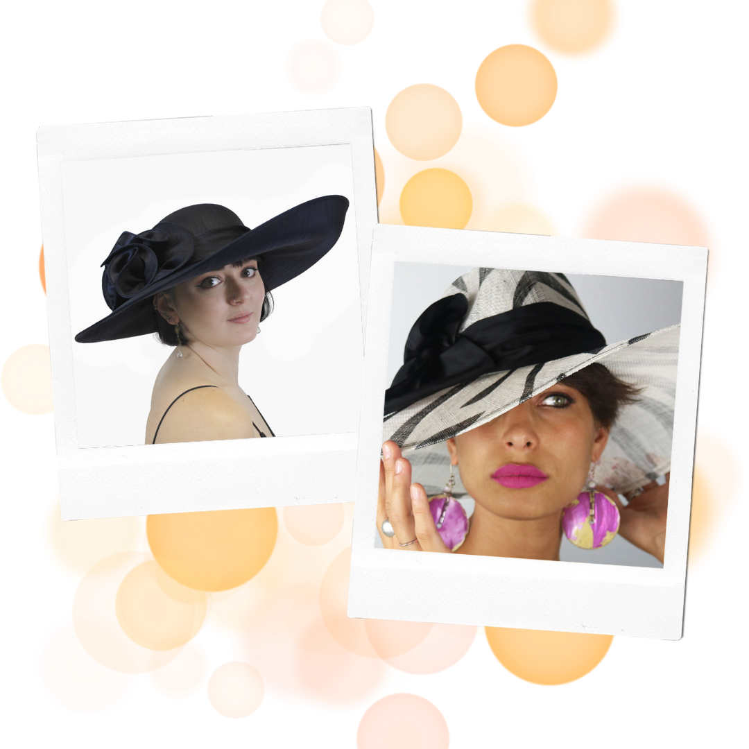 Two photographs of women in dress hats