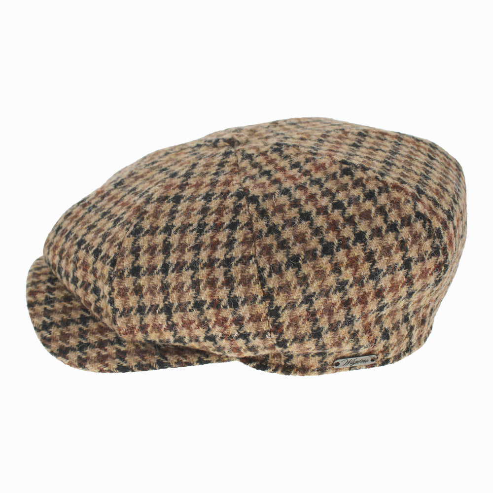 Classic Wigens Murray brown newsboy cap, 100% wool Harris Tweed with lined interior