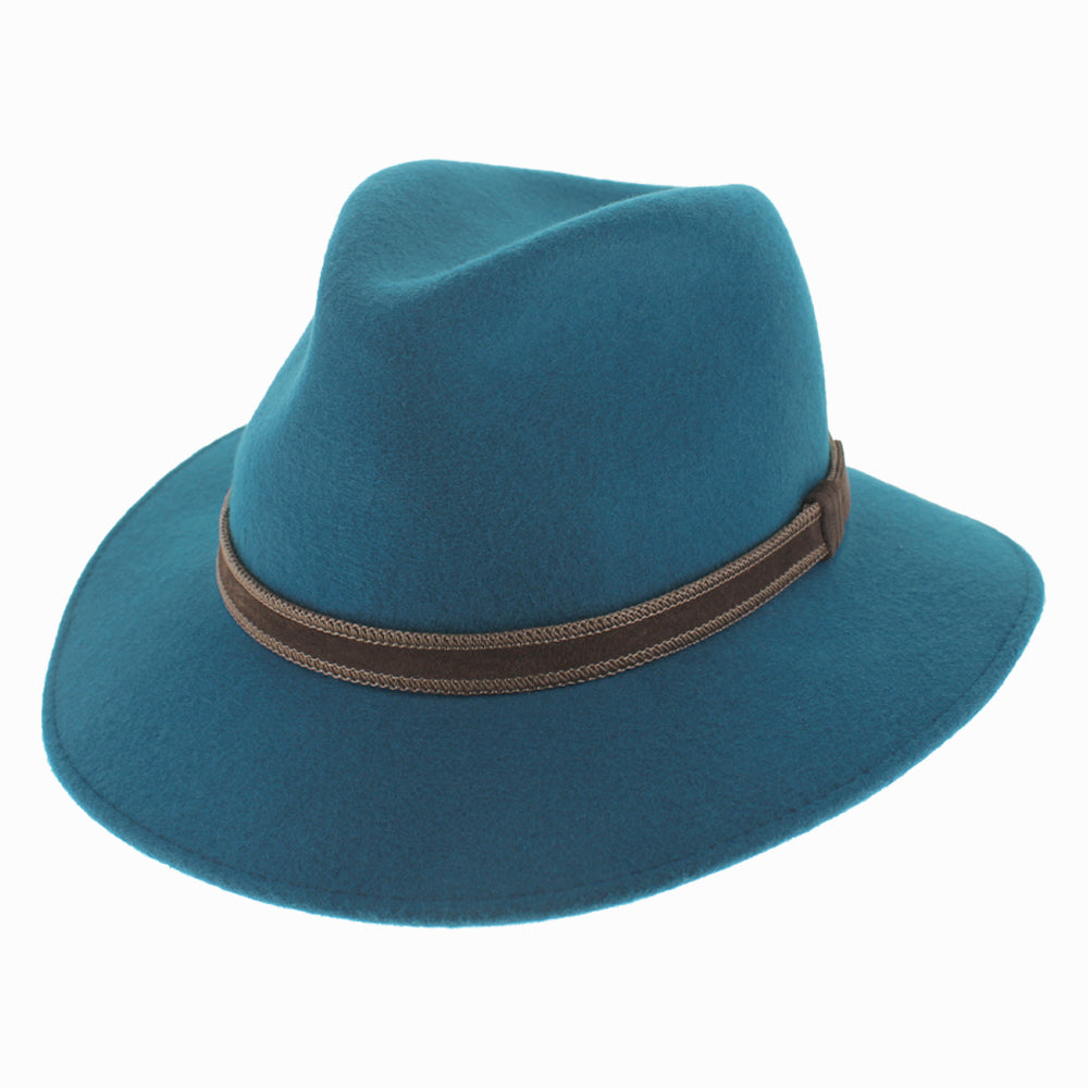 Light blue Belfry Perussi safari hat with suede band and topstitch detail