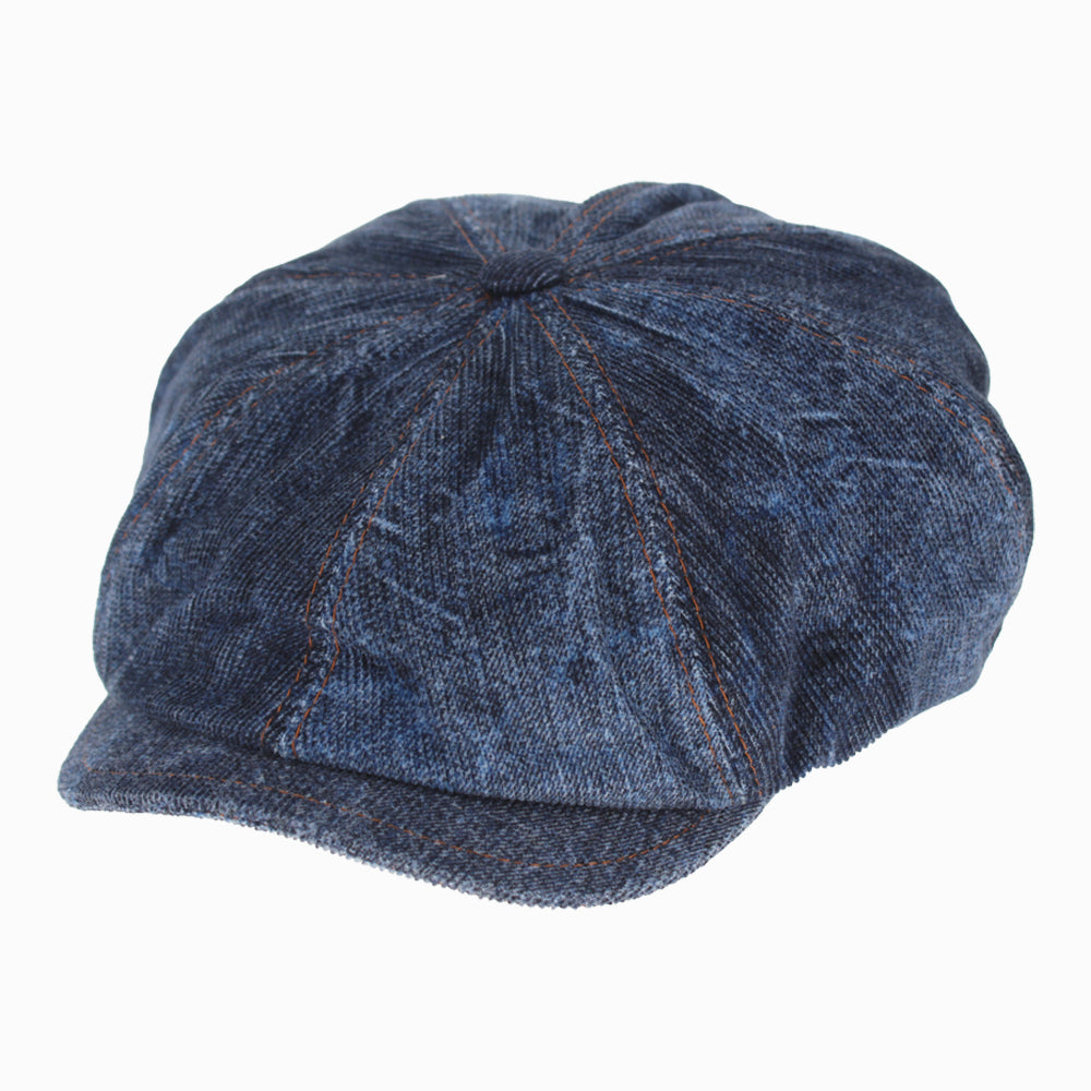 Belfry Picasso denim cotton corduroy newsboy cap with 8-panel vintage cut, handcrafted in Italy