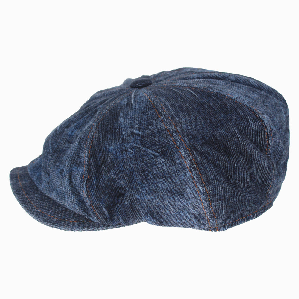 Classic Belfry Italia Picasso denim newsboy hat in ultrafine corduroy, fully lined for winter wear