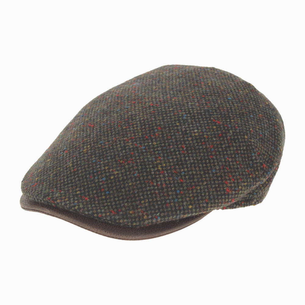 Belfry Sigfrido green wool flat cap with nailhead pattern and leather trim, handcrafted in Italy