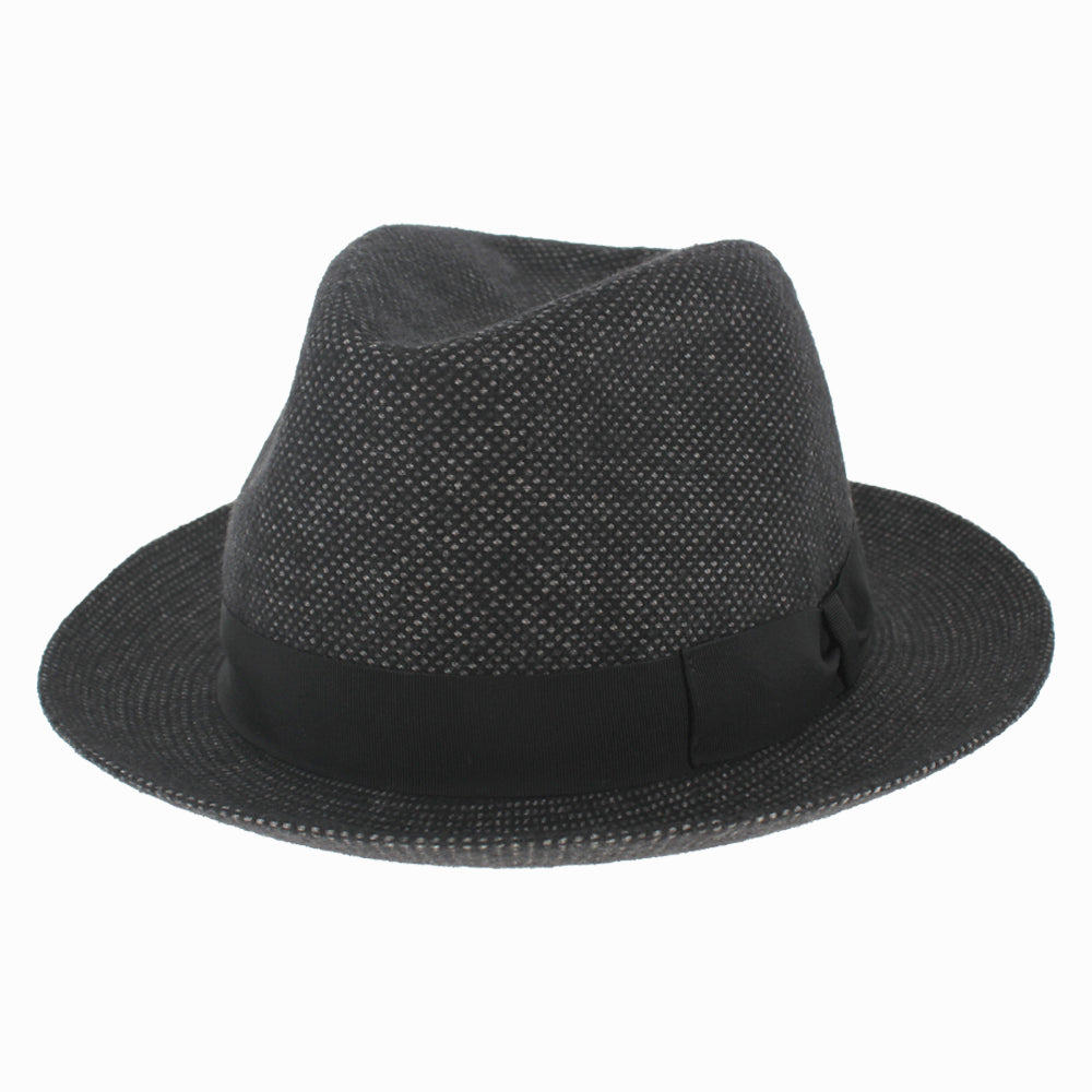 Renato black fedora in wool-cashmere blend, packable design for summer travel