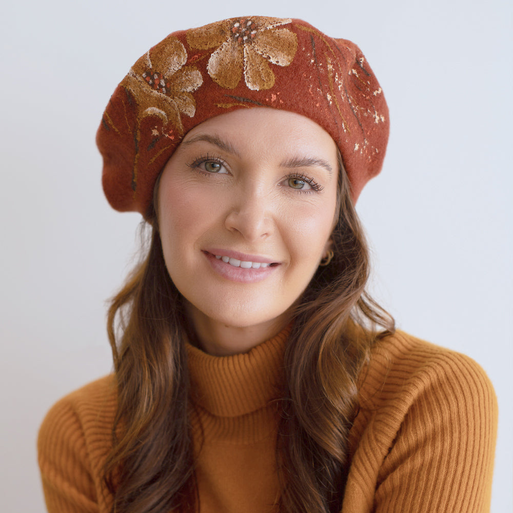 Belfry Verrazza Women's Wool Beret Hat with Artistic Hand-Painted