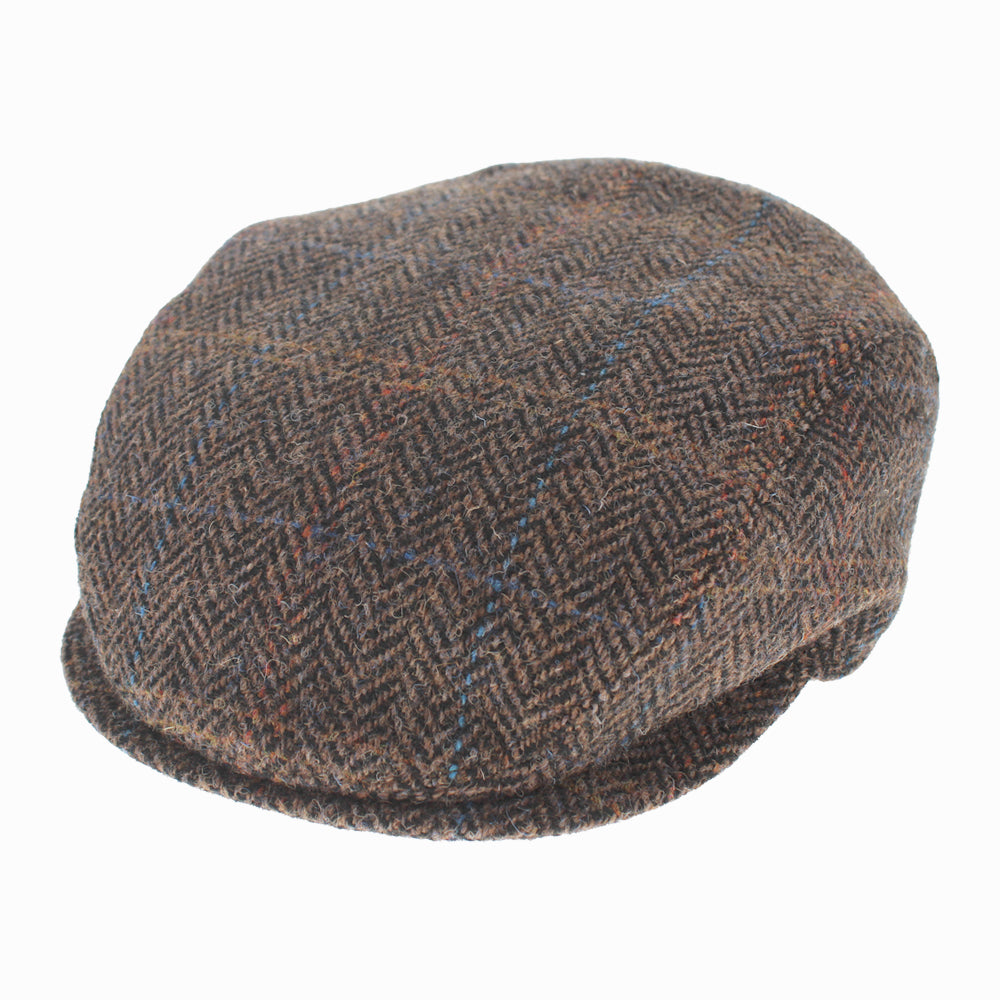 Wigens Winston dark brown Harris Tweed ivy slim cap with tuck-away ear flaps
