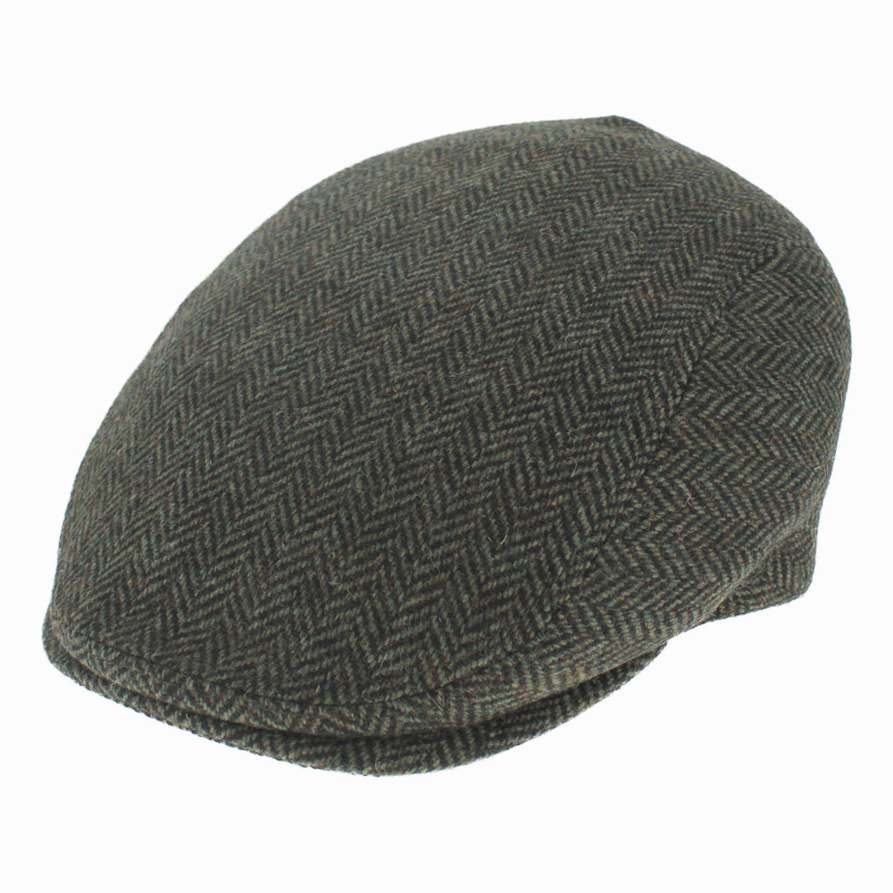 Belfry Pierino green herringbone flat cap in wool-cashmere blend, handcrafted Italian design