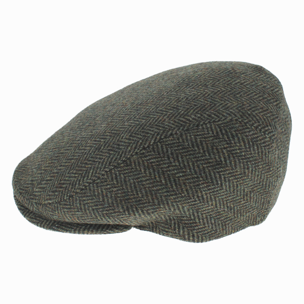 Classic Belfry Italia Pierino flat cap, green and brown herringbone pattern in wool-cashmere fabric