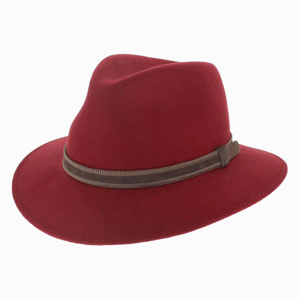 Belfry Stefani safari hat in wine merino wool felt, stylish and breathable for summer travel
