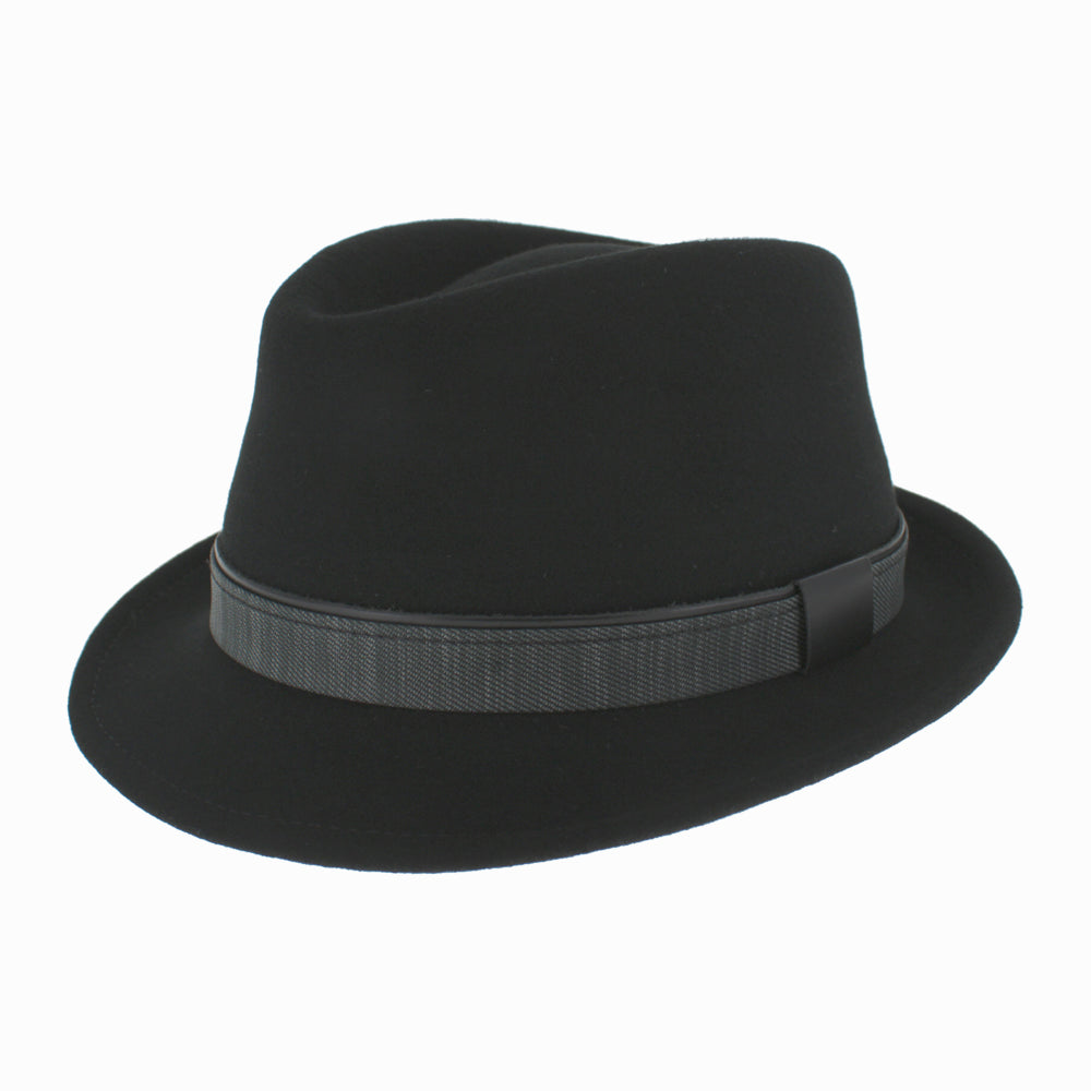 Belfry Alldo nero black trilby with leather-twill band, summer day essential