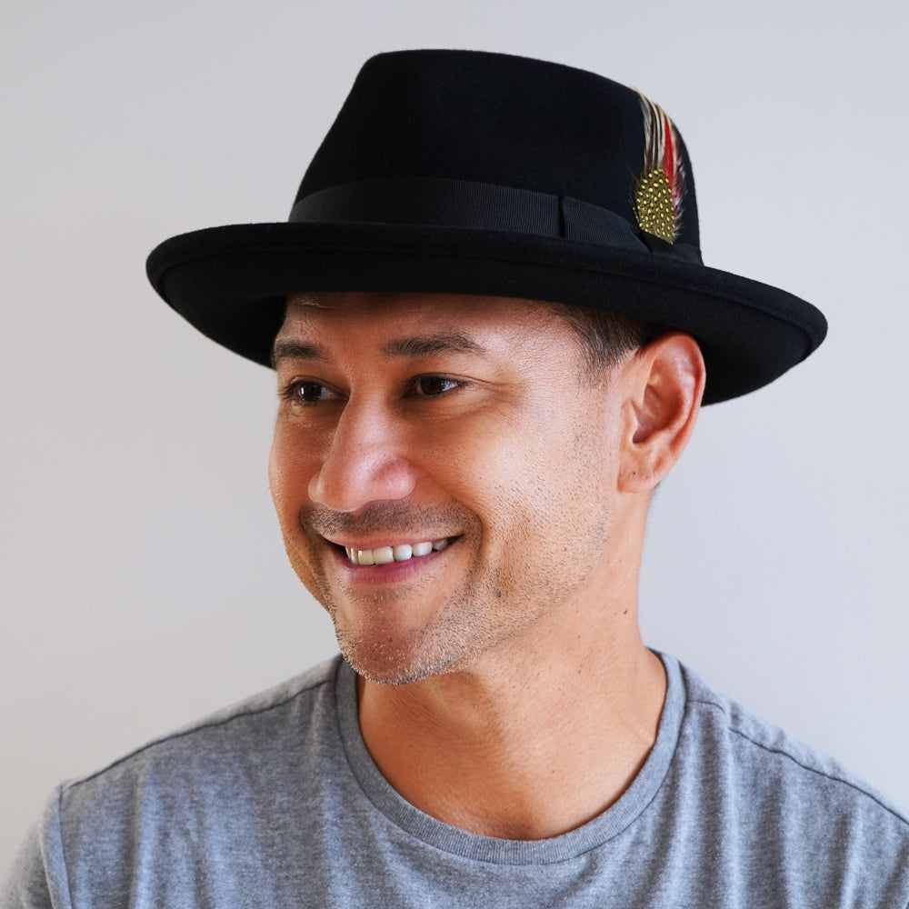 man in wool gangster fedora