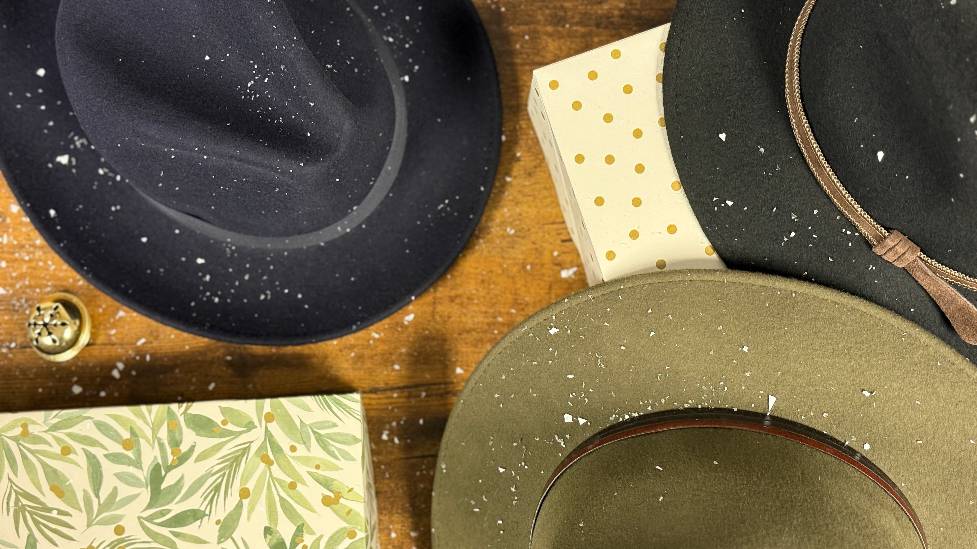 Brimmed hats and gift boxes