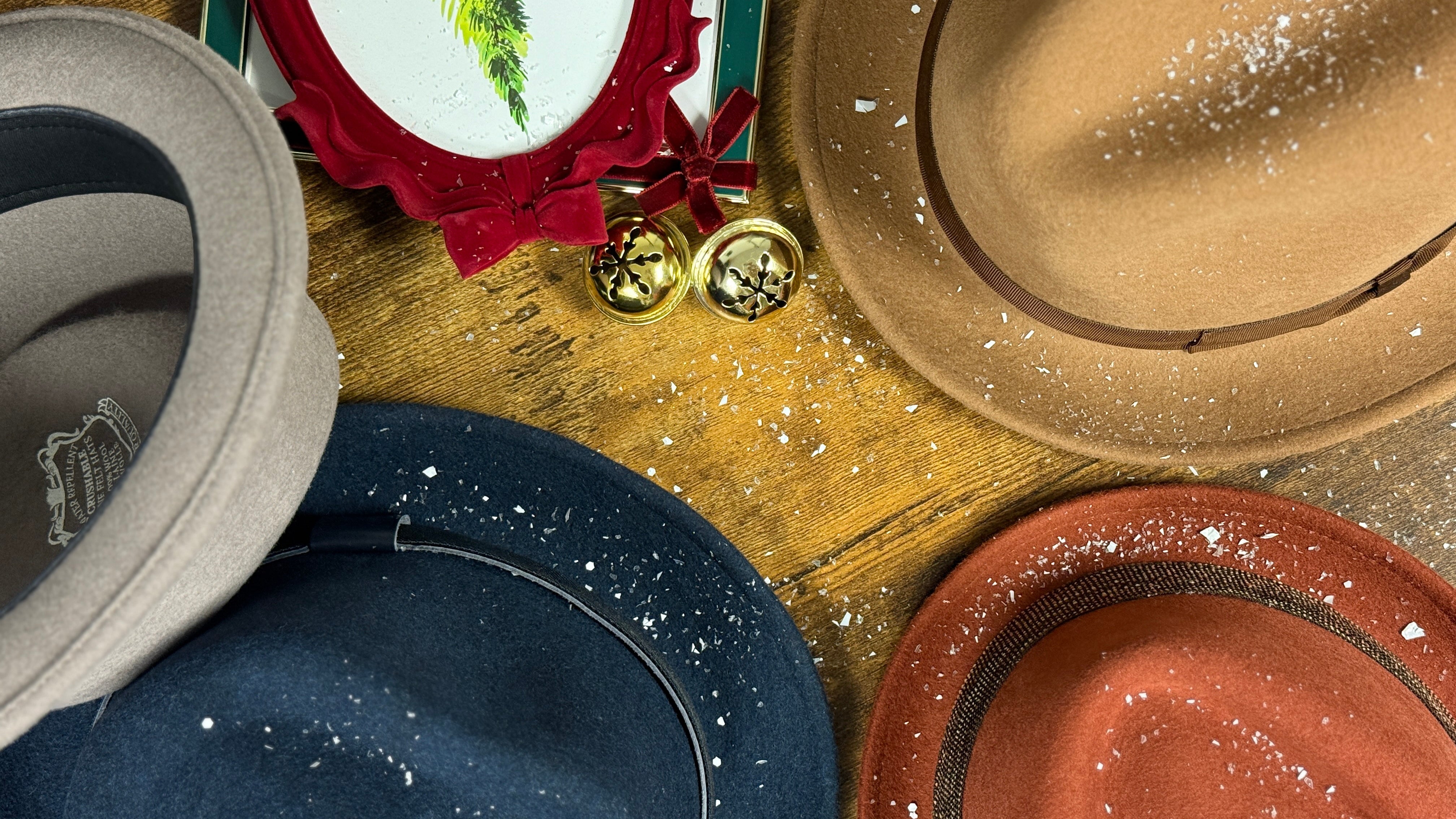 Hats with snow and picture frames