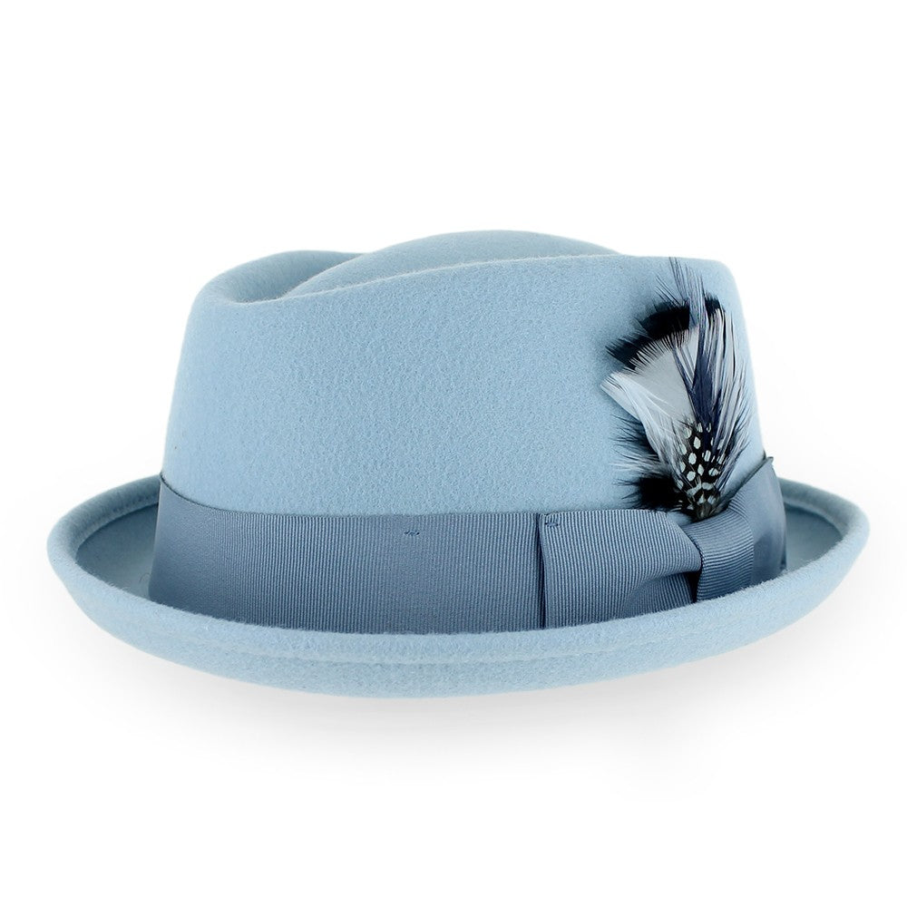 Blue hat with blue feather