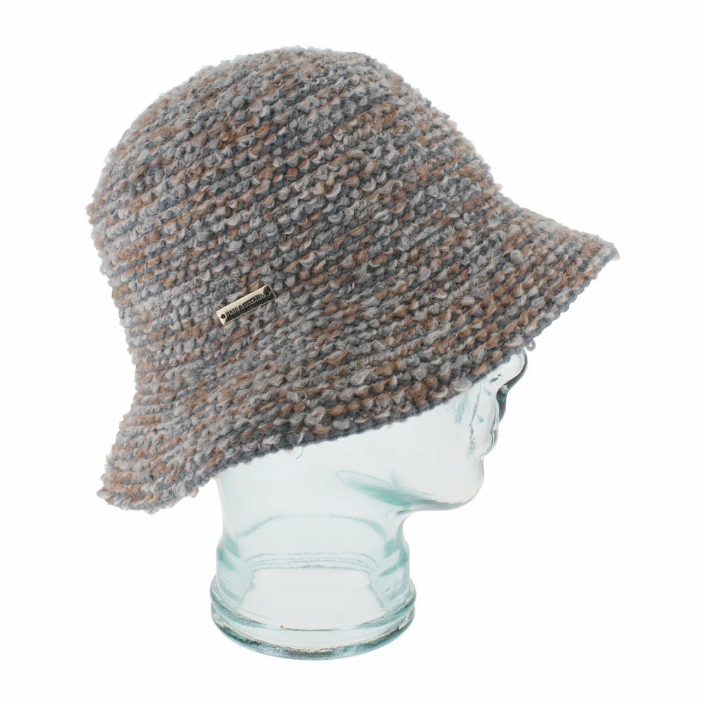 Side view of Belfry Adelma grey bucket hat showing relaxed shape and lightweight knit
