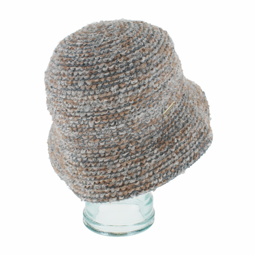 Angled shot of Adelma grey viscose-wool bucket hat designed for easy travel and wear