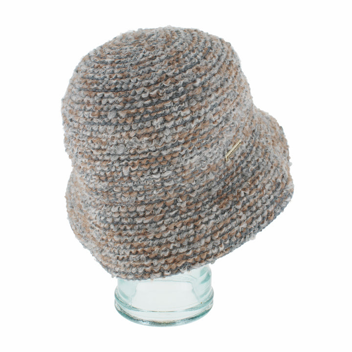 Angled shot of Adelma grey viscose-wool bucket hat designed for easy travel and wear