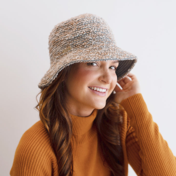 Belfry Adelma grey knit bucket hat made of viscose and wool with a soft, packable design