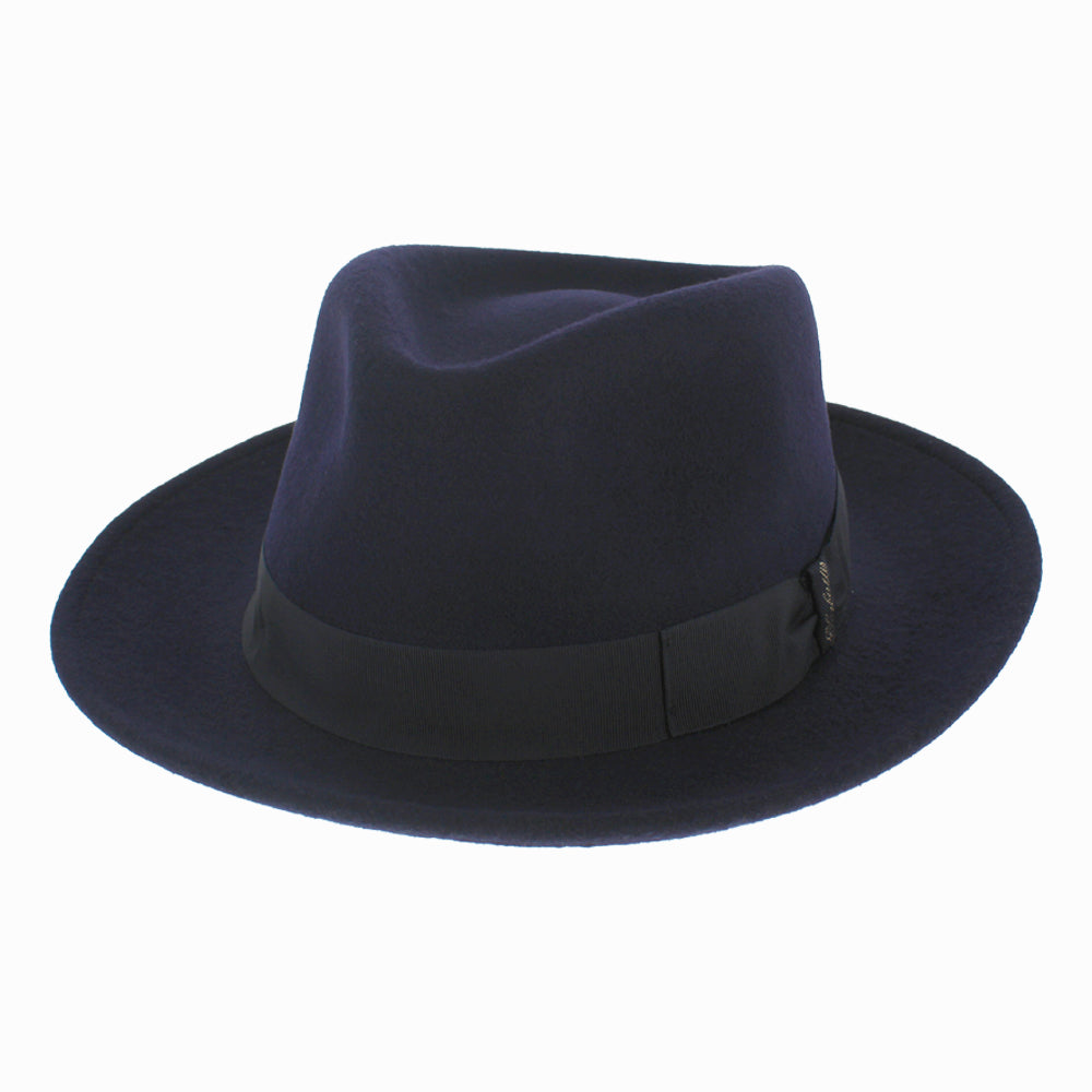 Belfry Alessio fedora in deep blu wool felt, water-repellent and ideal for summer or fall travel