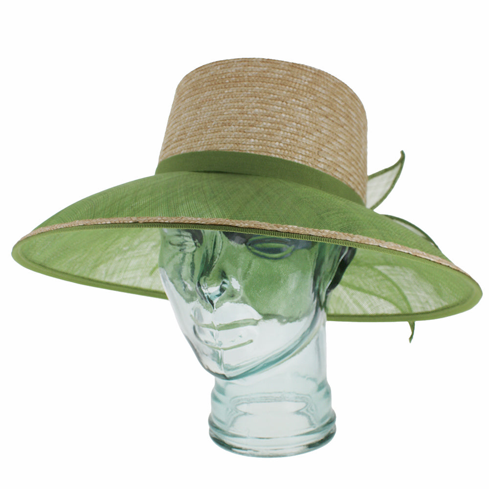 Belfry Italia green lampshade hat with breathable straw crown and refined design