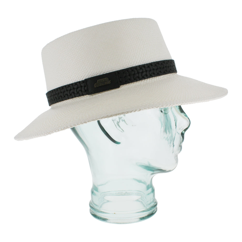 Belfry Araceli black Panama straw boater hat with classic flat top and refined style