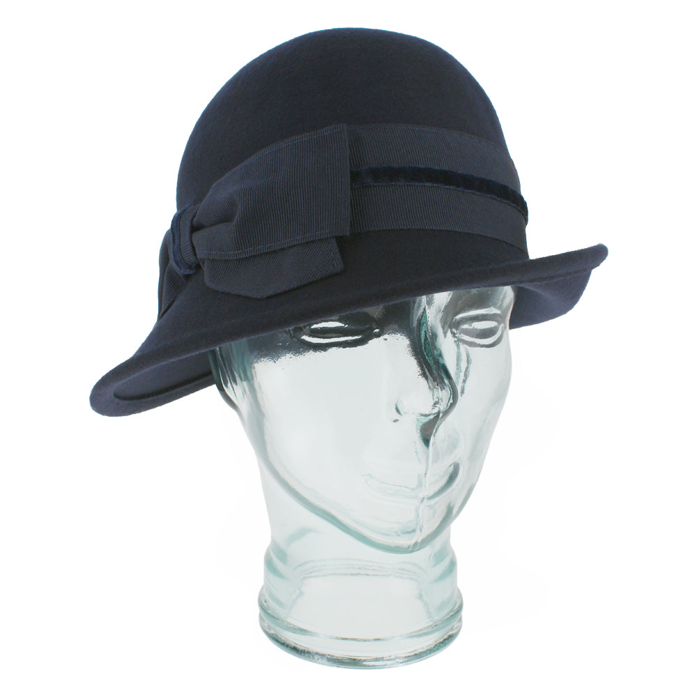 Blue Belfry Ardea cloche hat featuring vintage 1920s styling and elegant velvet detail