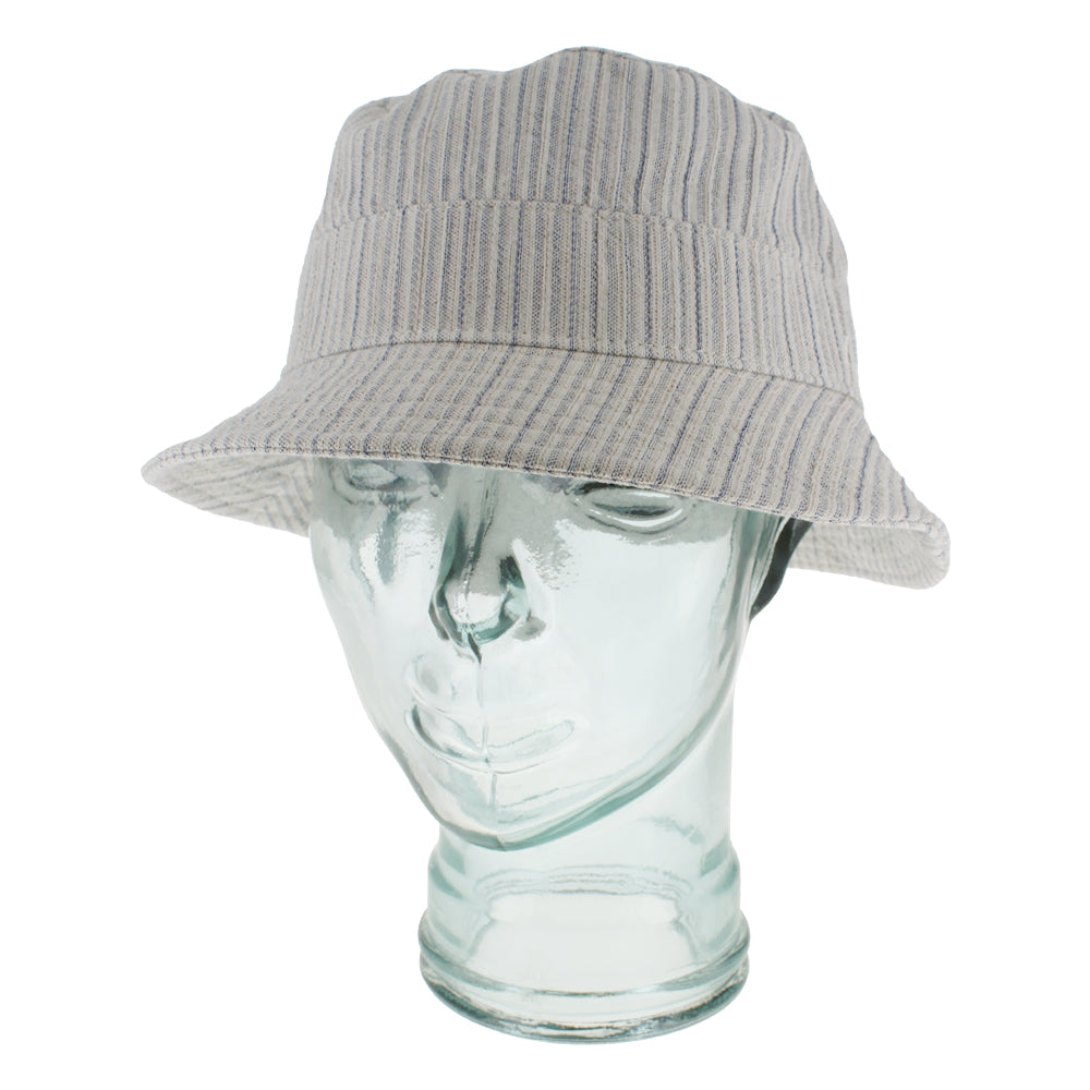 Blue striped bucket hat in cotton with lightweight breathable design for summer wear