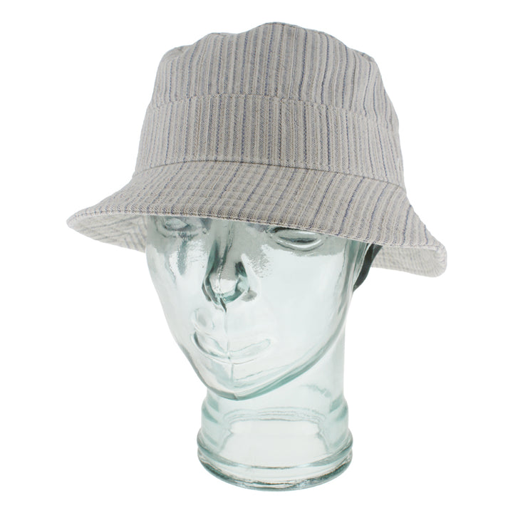 Blue striped bucket hat in cotton with lightweight breathable design for summer wear