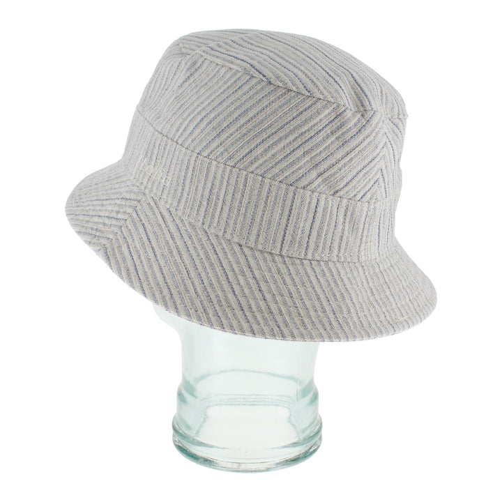 Lightweight blue striped bucket hat with soft structure for casual everyday styling