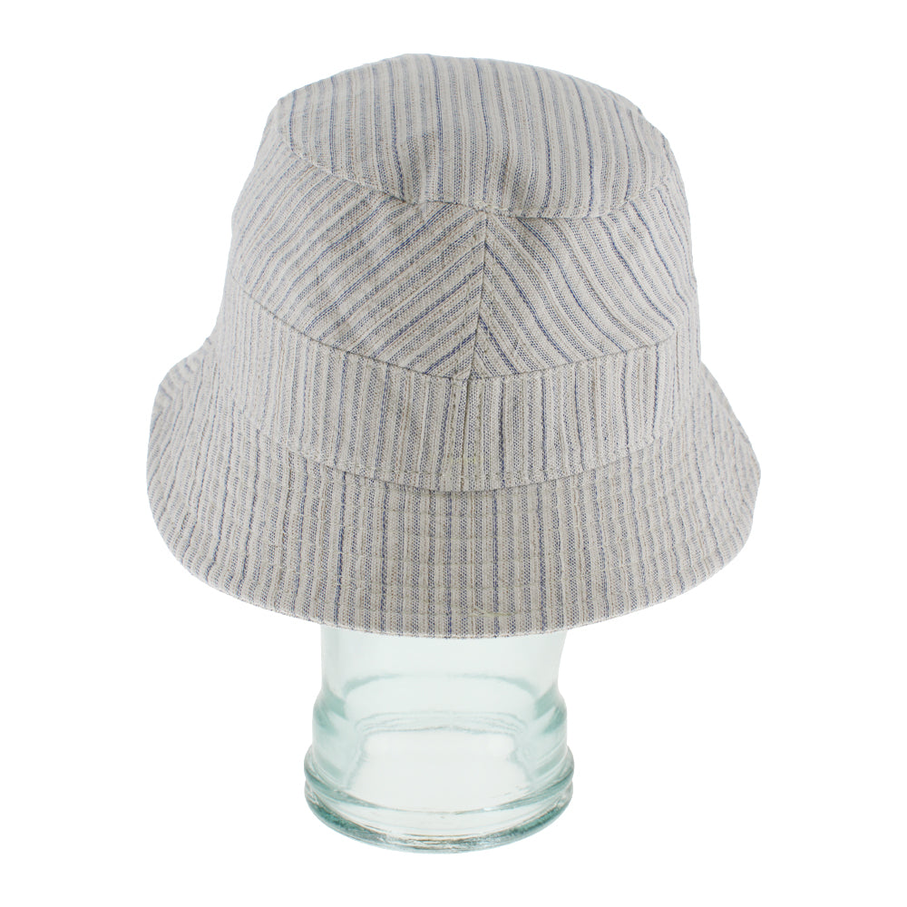 Blue cotton bucket hat with classic stripe pattern for beach and outdoor wear