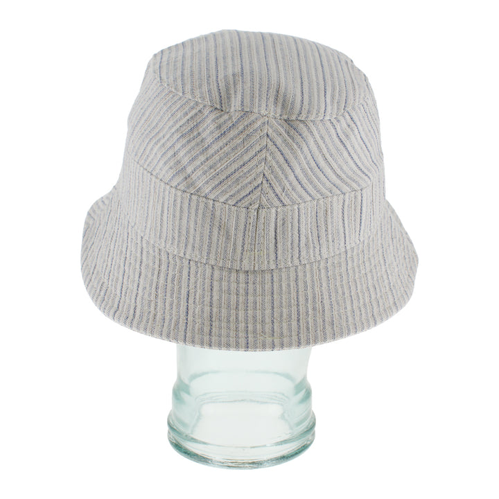 Blue cotton bucket hat with classic stripe pattern for beach and outdoor wear