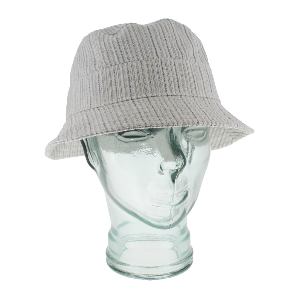 Blue striped bucket hat designed for casual summer wear and sun protection