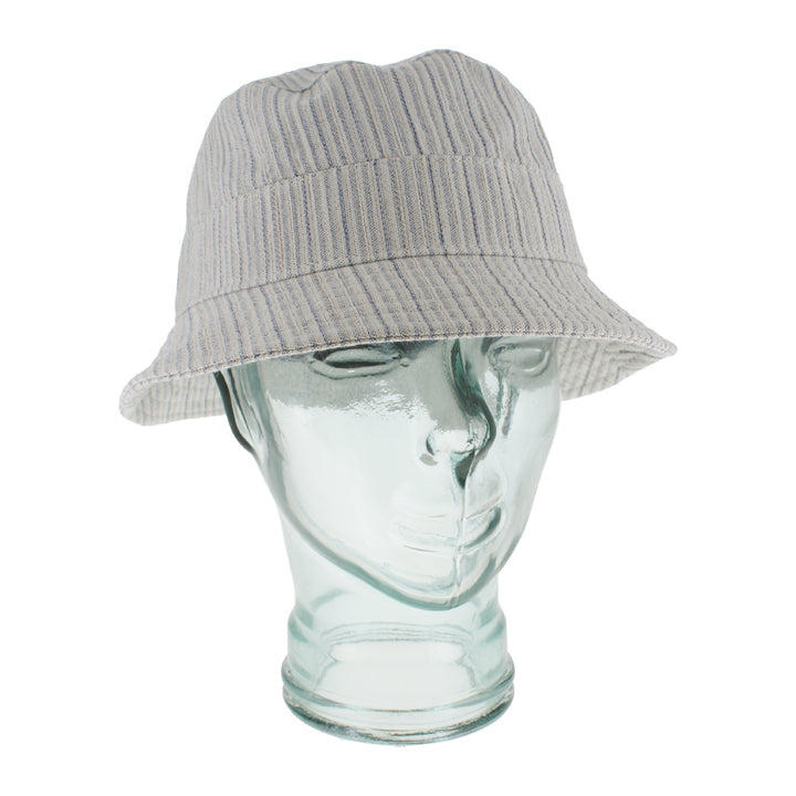 Blue striped bucket hat designed for casual summer wear and sun protection