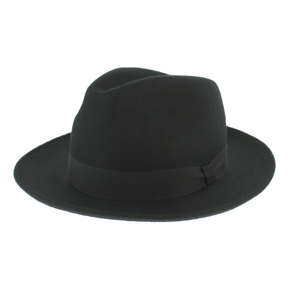 Belfry Bartolo black fedora in waterproof merino wool felt, ideal for all-weather summer travel