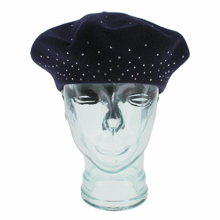 Belfry Bella tam hat in navy wool with rhinestone accent, a versatile and elegant accessory to elevate autumn and winter looks with subtle sparkle and classic fashion appeal