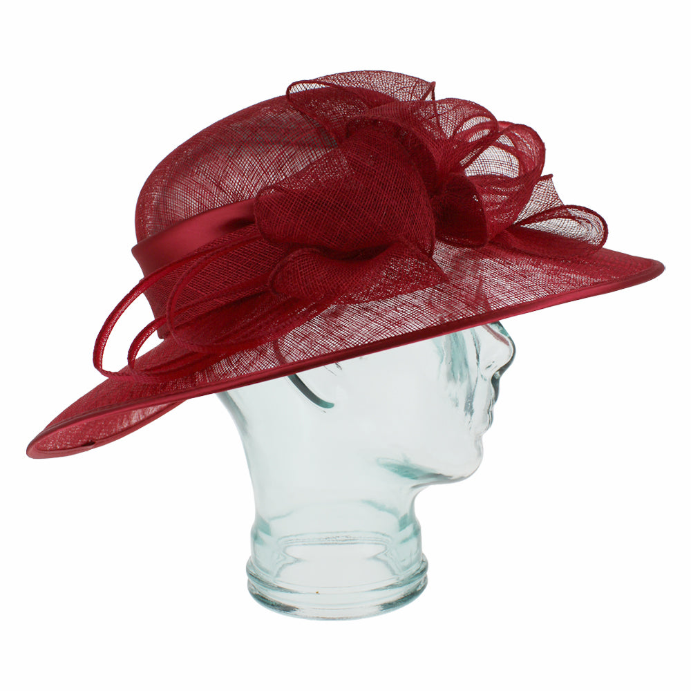 Belfry Bettina red dress hat with sinamay straw and tonal satin band detail