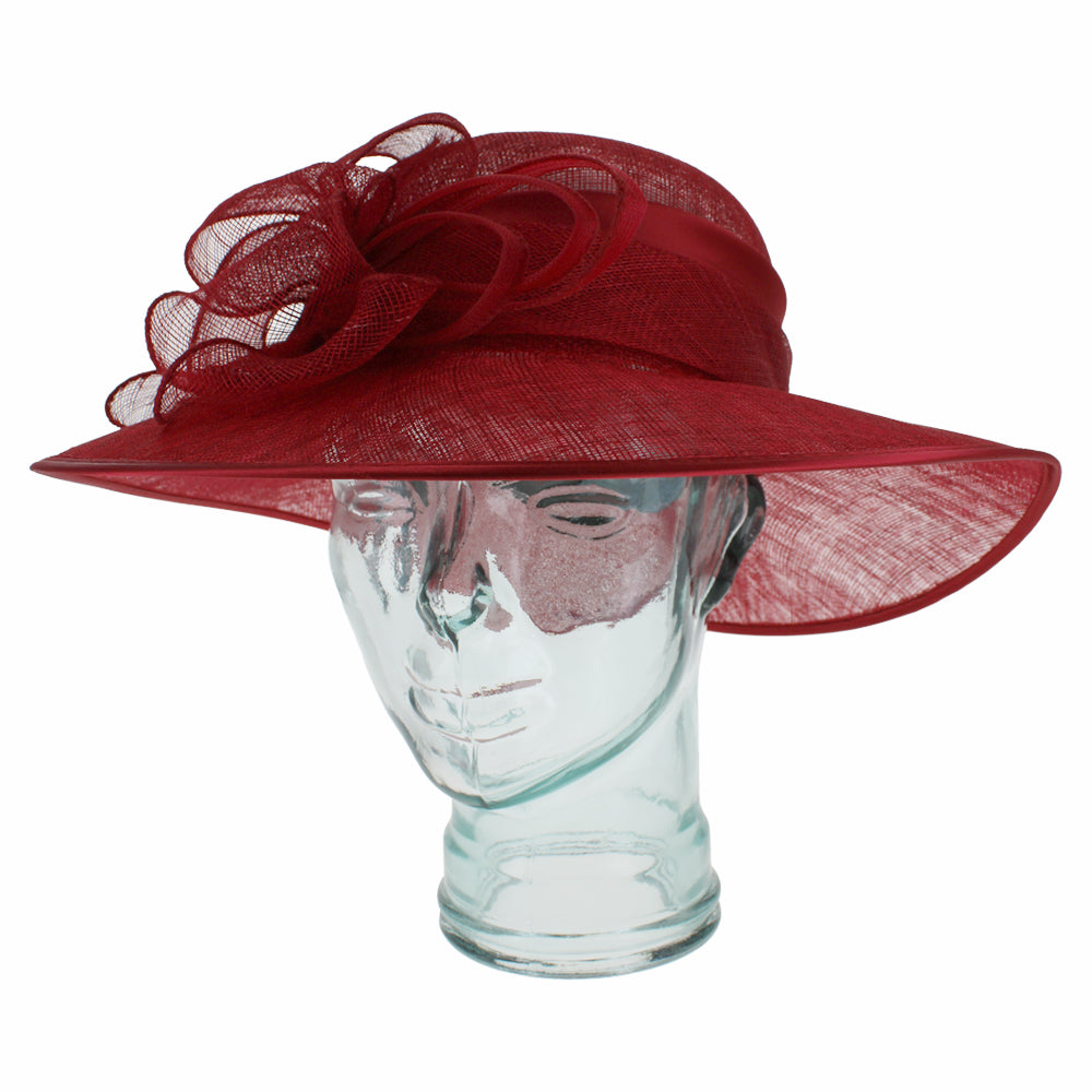 Belfry Italia red sinamay hat with classic silhouette and sophisticated finish