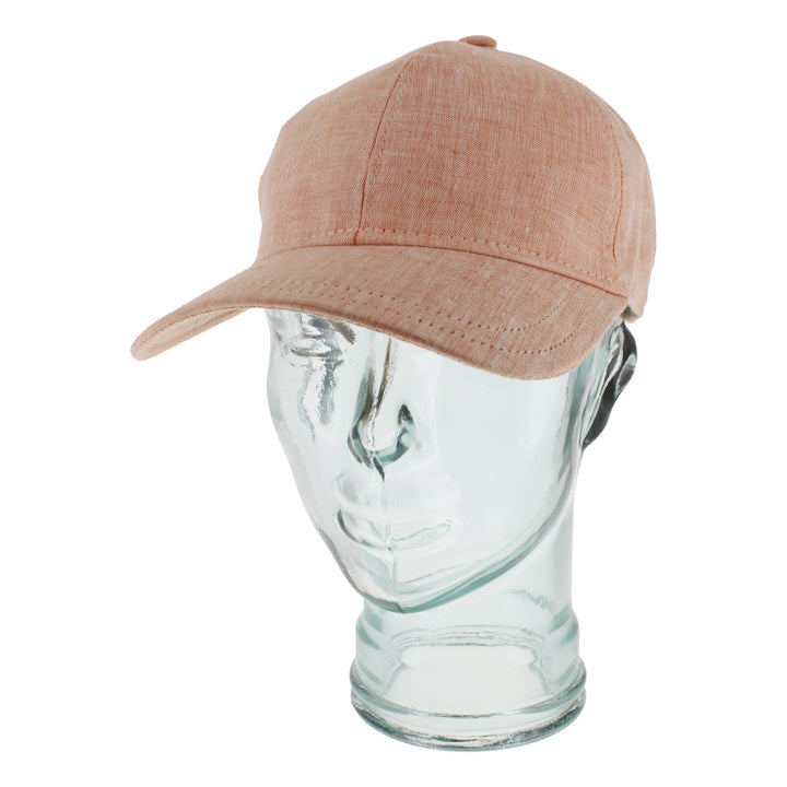 Orange linen baseball cap with lightweight breathable design and soft cotton lining