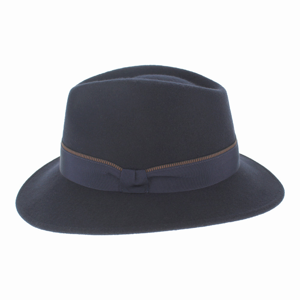 Wool navy navy Borgesse safari hat featuring a classic teardrop crown and a Velcro strap for an adjustable, snug fit in chilly weather