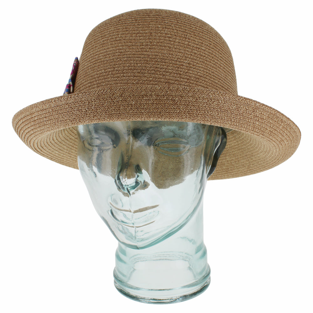 Natural cloche sun hat designed for summer travel and outdoor wear