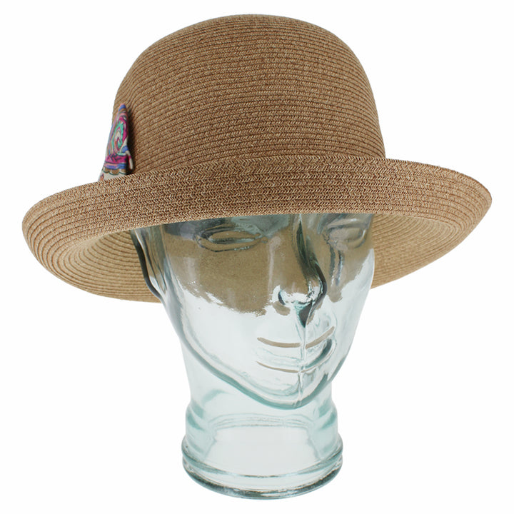Natural cloche sun hat in paper yarn with lightweight breathable and packable design