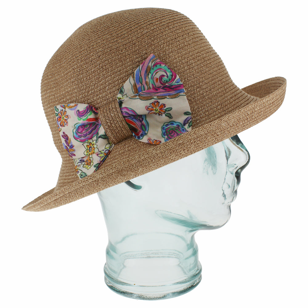 Belfry Brescia natural cloche hat with floral bow detail and minimalist style