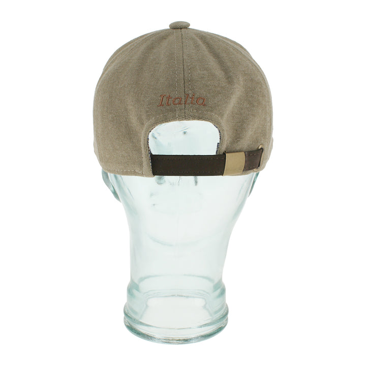 Khaki canvas baseball cap with leather adjuster for adjustable comfortable fit