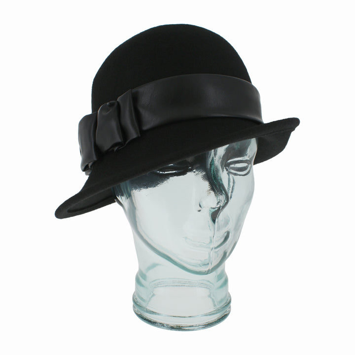 Black Belfry Carabelle cloche hat featuring smooth wool body and classic 1920s silhouette