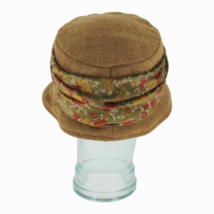 Top view of Belfry Cassio gold bucket hat highlighting its soft wool texture and trim